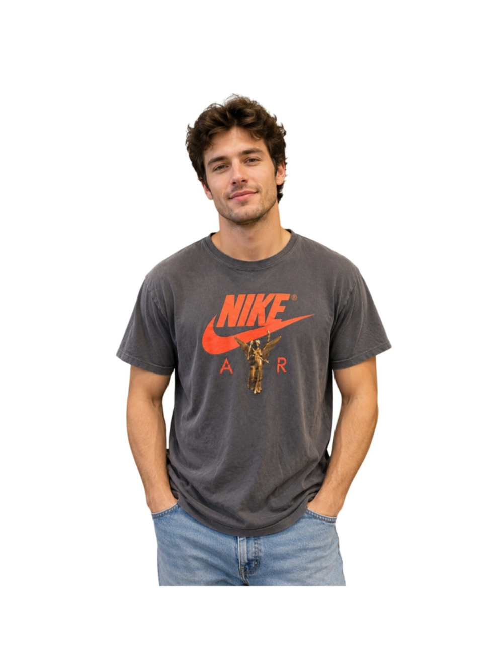 Nike Air Center Swoosh t-shirt rare retro Y2K hype Sz L Color Grey casual